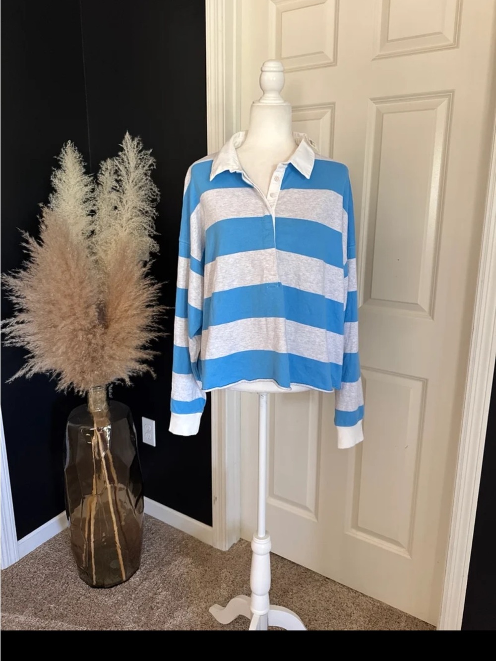 NWT Aerie Sporty Prep Rugby Polo in Blue and Grey Stripe size XL - Picture 4 of 12